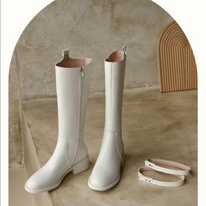 Knee high white boots